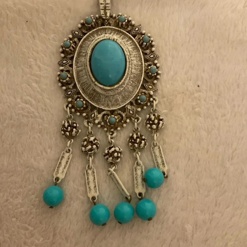 Turquoise and Silver Bohemian Brooch